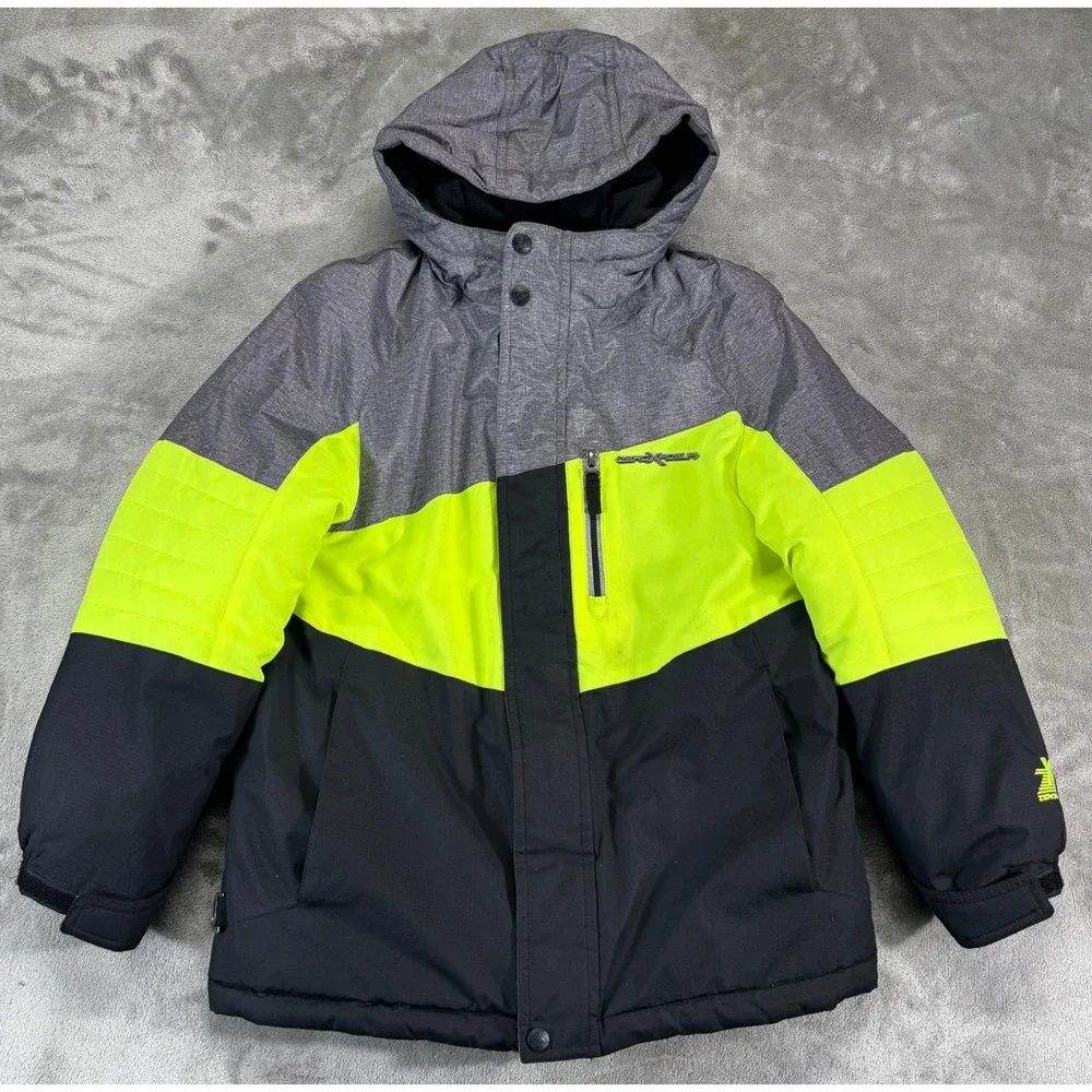 ZeroXposur Winter Jacket Coat Puffer boys‎ 10/12 Grey Neon Yellow Colorblock